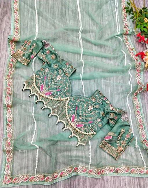 HEAVY EMBROIDERED NET SAREE