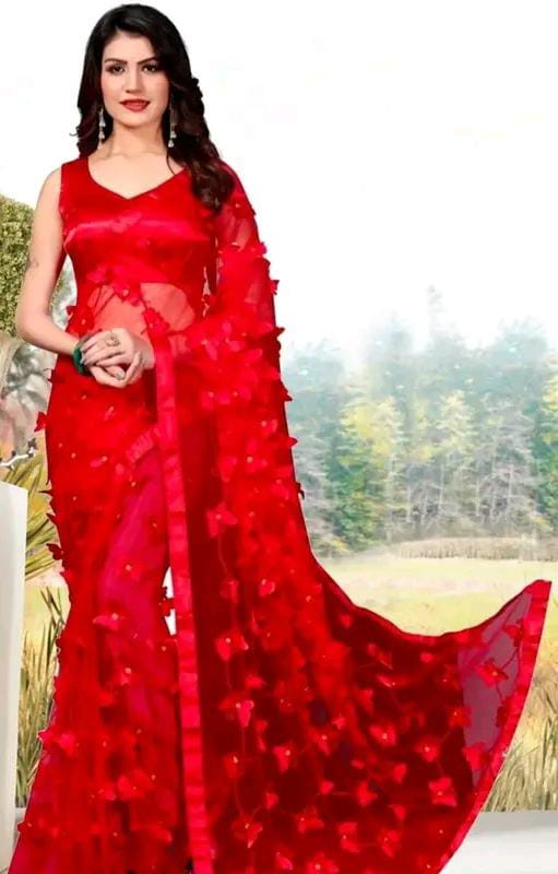 TRENDING RED NET SAREE