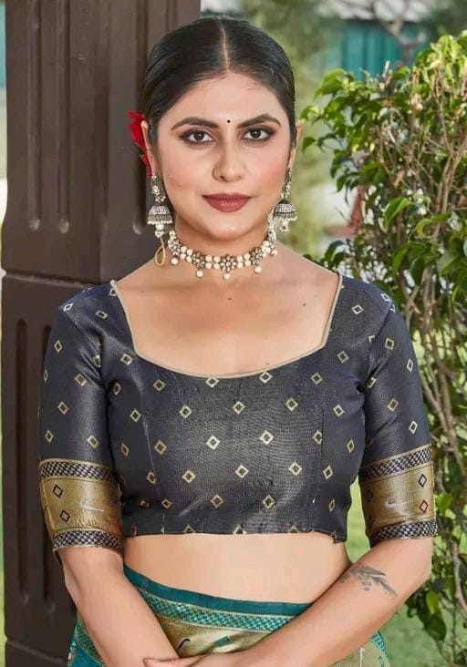 Cotton silk jacquared saree with unstitched blouse