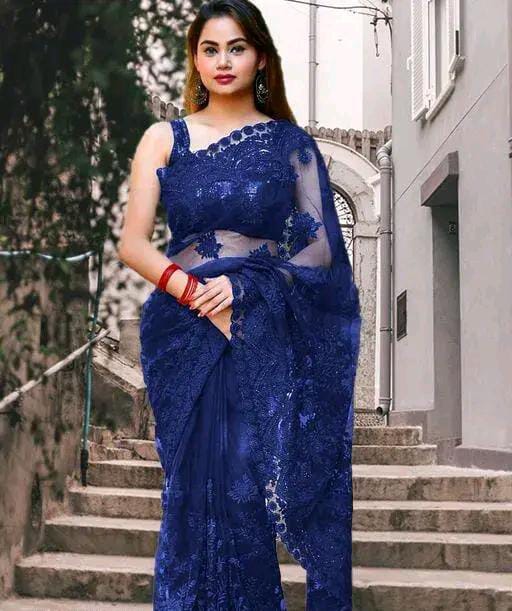 FLORAL PRINTED NET SAREE