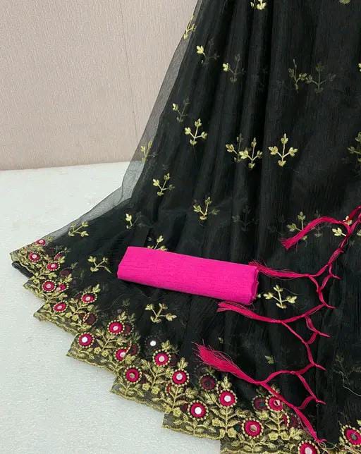 Mirror work net saree