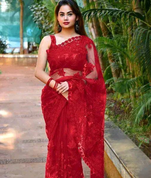 FLORAL PRINTED NET SAREE