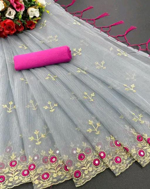 TRENDING EMBROIDERY NET SAREE
