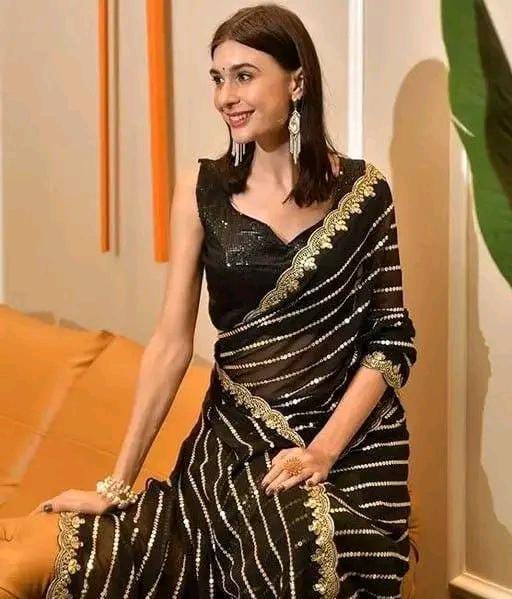 PARTY WEAR GEORGETTE SEQUENCE WORK SAREE