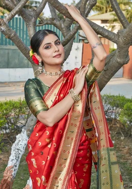 cotton silk jacquard saree with unstitched blouse