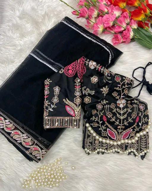 PARTY WEAR EMBROIDERED NET SAREE