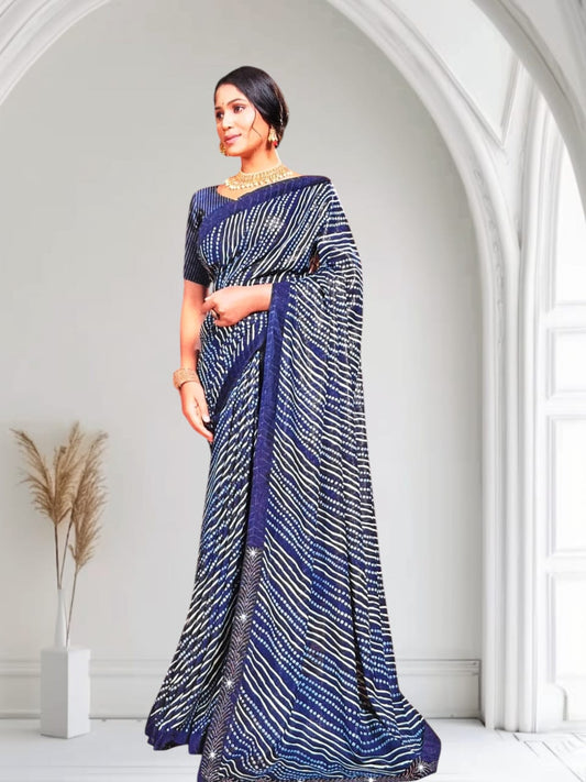 Attractive Blue print design saree