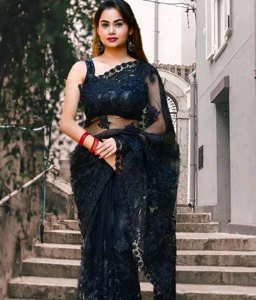 FLORAL PRINTED NET SAREE