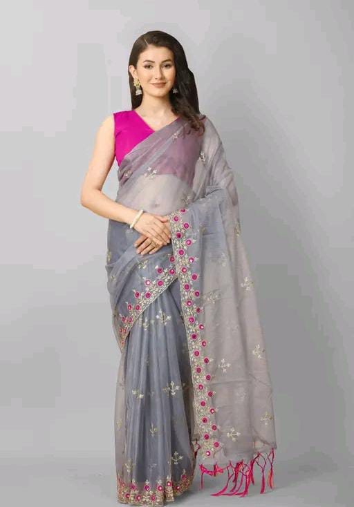 TRENDING EMBROIDERY NET SAREE