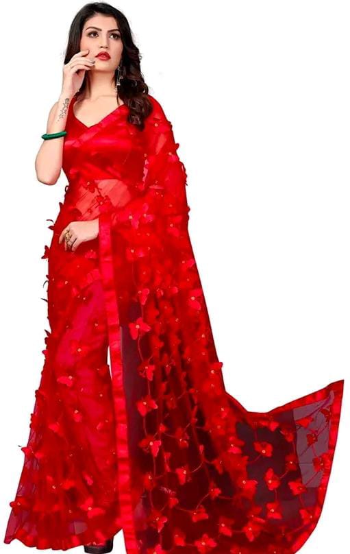 TRENDING RED NET SAREE